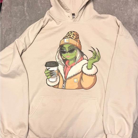 Gildan Tops - Gildan Girly Grinch Starbucks Carhartt Hoodie Sweatshirt Tan 2XL Christmas